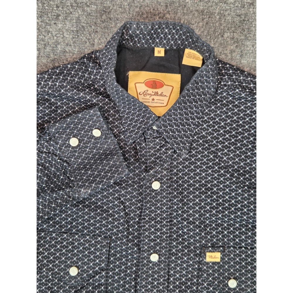 Larry Mahan Cowboy Collection Mens Medium Black Geometric Western Button Shirt